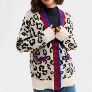 Anthropologie Vigoss Leopard Knit Sweater Cardigan with buttons